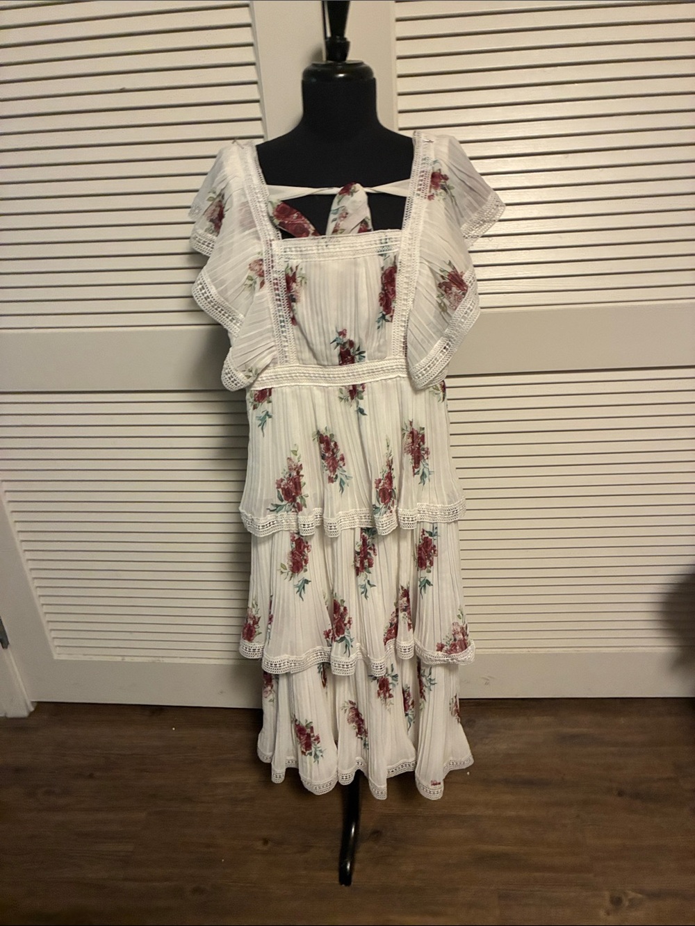 Lulu's White Maxi Dress with Red Floral Print and Ruffle Tiers